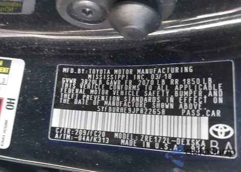 2018 Toyota Corolla Se из США, поврежденный, VIN 5YFBURHE9JP822658